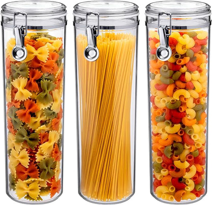 Amazing Abby - Cathy - 60-Ounce Plastic Canister (Set of 3), Plastic Airtight Container for Spaghetti and Pasta, Stackable, BPA-Free, Shatter-Proof, Perfect for Home and Commercial Use