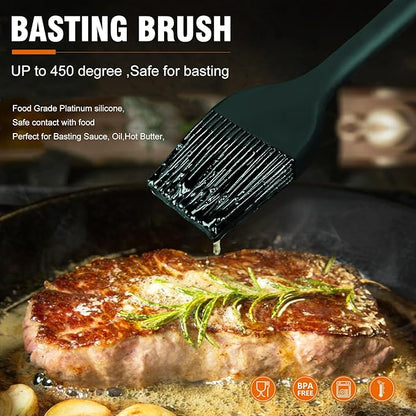 Walfos 600℉ Heat Resistasnt Basting Brush, BPA Free Silicone Pastry Brushes for Cooking, Spread Oil Butter Sauce for Baking Kitchen BBQ Grill, Dishwasher Safe, 2 Size (Large and Samll)