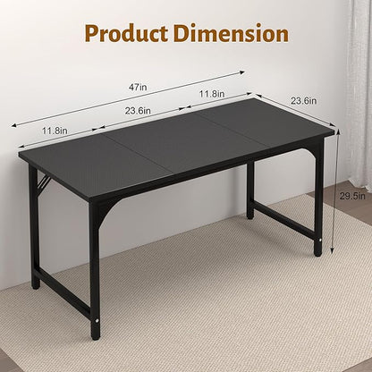 AZN Computer Desk, 47in Computer Desk, Gaming Office Desk w/Carbon Fiber Tabletop, Gaming Office Desk w/Sturdy Metal Frame, Home Office Desks w/Large Legroom for Game Work Study Writing, Black