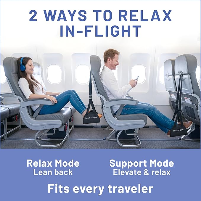BASIC CONCEPTS Airplane Foot Hammock for Plane Travel Essentials - Airplane Travel Essentials, Long Flight Foot Rest - Plane Gadgets
