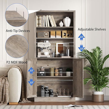 BORNOON 71.4" Tall Bookshelf with Cabinet, 5-Tier Floor Standing Bookcase with Doors & Adjustable Shelves, 31.5" Wide Storage Shelf, Metal Handles, Modern Organizer for Home Office, Living Room