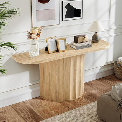 Fluted Console Table, 59'' Narrow Wooden Sofa Tables Behind Couch, Modern Entryway Table with Storage Curved Accent Table for Hallway, Living Room, Entrance, Foyer (Natural)
