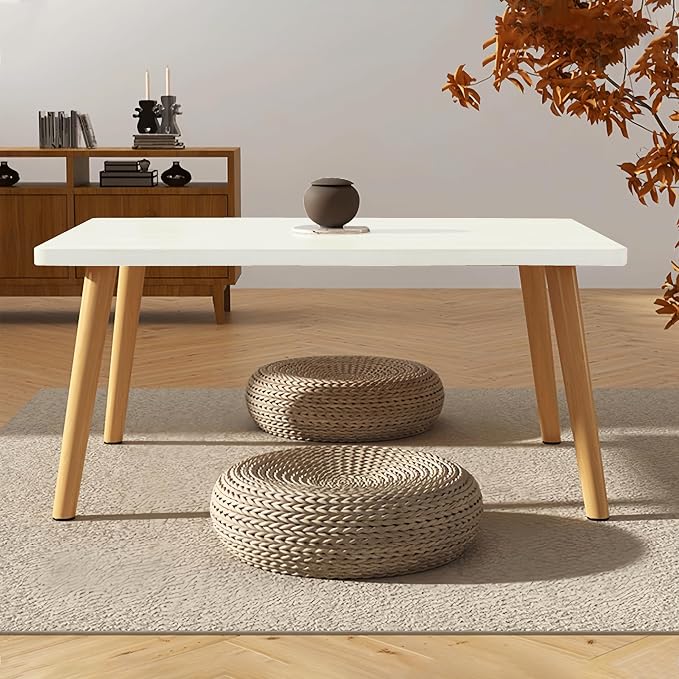 Square Coffee Table Low Table with 4 Solid Wood Sturdy Legs,Floor Table Desk for Sitting on The Floor,19.7"D x 31.5"W x 16"H Inches,Living Room/Toy room Furniture,Rental house Furniture (White-Square)