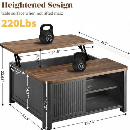 Decofy Lift Top Coffee Table with Storage Mid Century Modern Square Coffee Tables for Living Room, Large Hidden Storage Compartment, Adjustable Shelves & Sliding Door