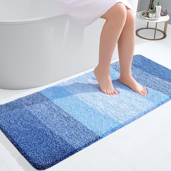 OLANLY Bathroom Runner Rugs Mat 47x20, Extra Soft Absorbent Microfiber Bath Rugs, Rubber Backing, Quick Dry, Long Bath Mats for Bathroom, Tub and Shower, Home Decor Accessories, Light Royal Blue