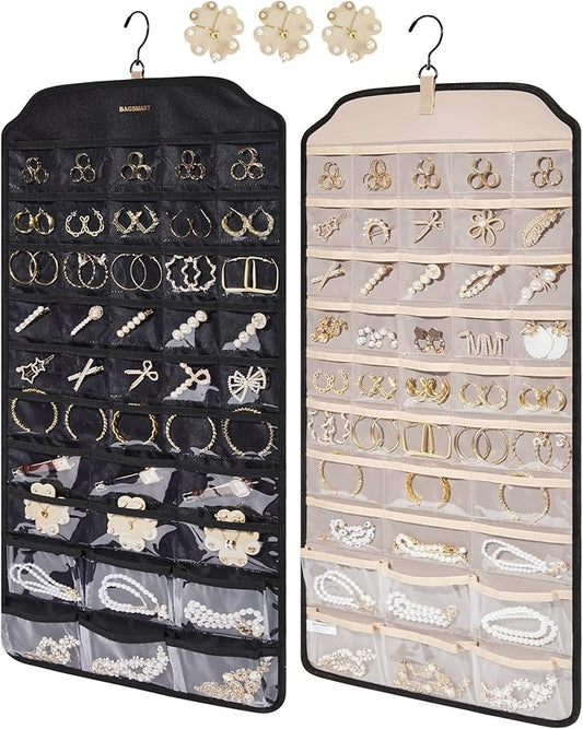 BAGSMART Hanging Jewelry Organizer, 68 Pocket Earring Holder for Wall, Extra Large Jewelry Storage, Black, 1 Piece