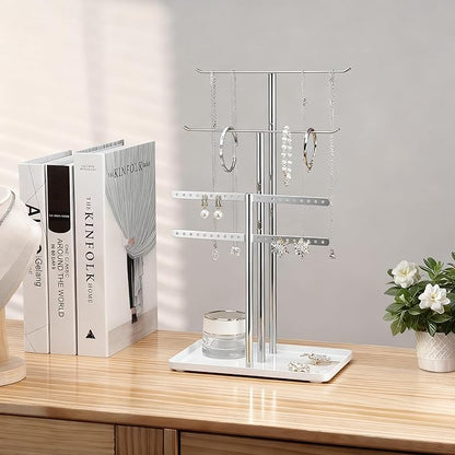 pickpiff Silver Jewelry Stand Holder Organizer: 14.5" Sturdy Hanger for 80 Pcs Jewelry, Jewlery Tower for Display Necklace, Earring, Bracelet, Watch
