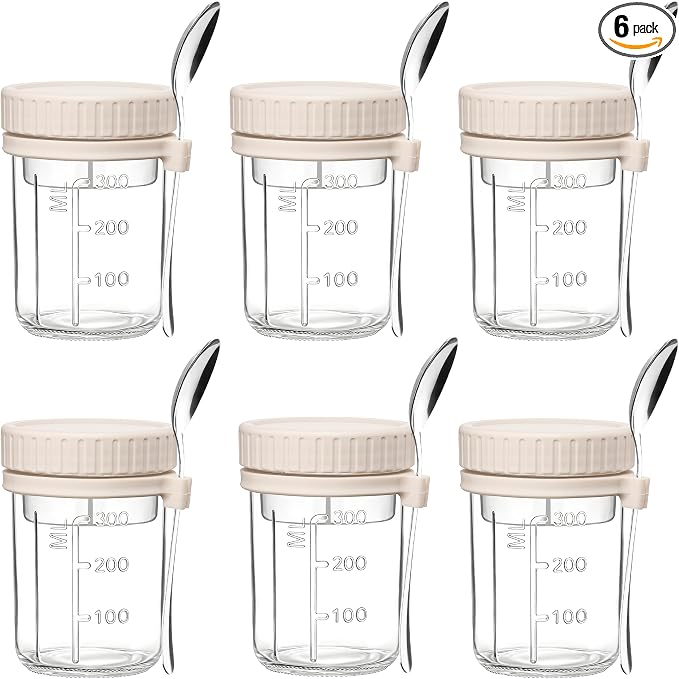 Danmu 16oz Overnight Oats Containers with Lids,Parfait Cups with lids Removable Dressing Cup & Spoon,Leak-Proof Parfait & Salad Jars for Breakfast,Office,Gym 6 Pack