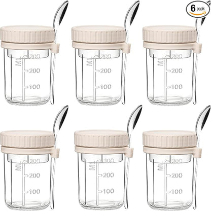 Danmu 16oz Overnight Oats Containers with Lids,Parfait Cups with lids Removable Dressing Cup & Spoon,Leak-Proof Parfait & Salad Jars for Breakfast,Office,Gym 6 Pack