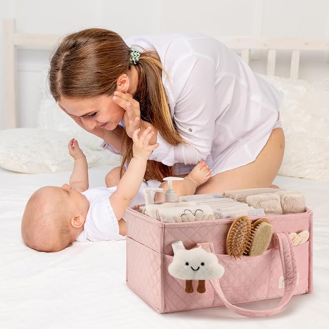 PeraBella Baby Diaper Caddy Organizer, Baby Basket Shower Gift, Portable Changing Table Basket, Postpartum Caddy & Tote Bag Pouch, Newborn Boy & Girl Nursery Essentials Registry, Car Diaper Organizer