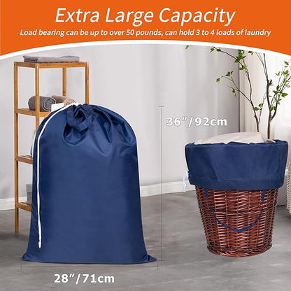 Polecasa 2 Pack Extra Heavy-Duty Laundry Bag 28x36”- Machine Washable Large Storage Bag with Reinforced Handles & Drawstring Closure & ID Tag for College Dorm Travel - Navy