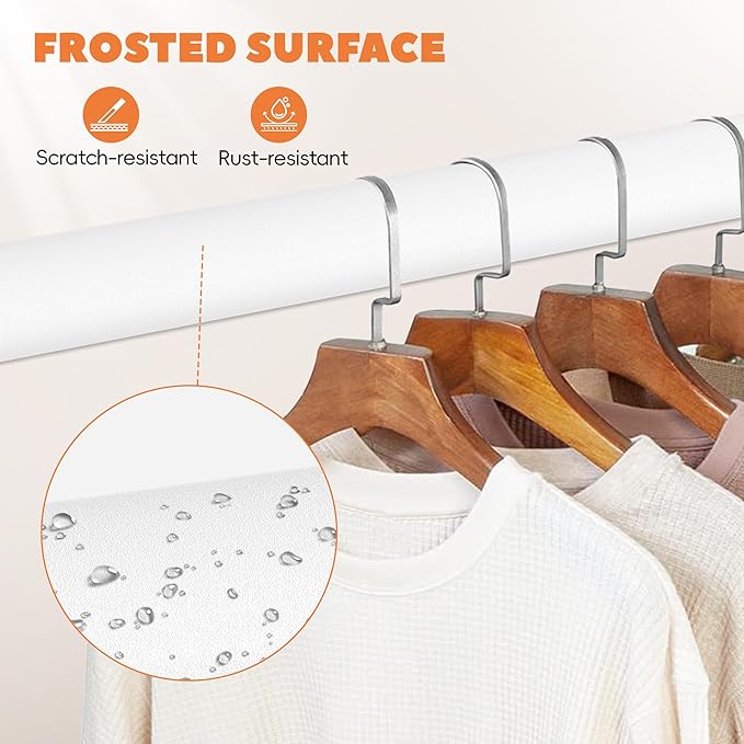 Long Closet Rod 17-87 Inches, Adjustable Heavy Duty White Metal Closet Rods for Hanging Clothes, 1.3 Inch Diameter with Wall Brackets for Wardrobes, Laundry Room