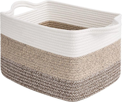 Goodpick Woven Storage Basket, 13"x10"x9" Cotton Rope Organizer for Dog Toys, Books, Stylish Gift Basket with Handles, Small Laundry Baskets for Shelves, Gradient Brown