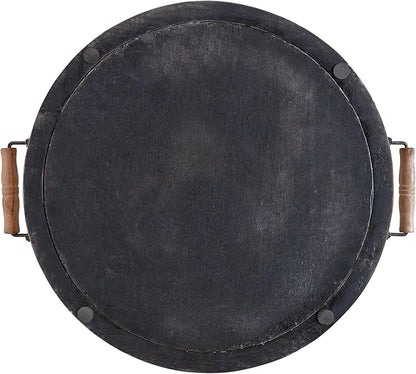 Kate and Laurel Hillrose Round Wooden Tray, 18 inch Diameter, Rustic Brown and White, Decorative Tray for Serving, Display, and Storage