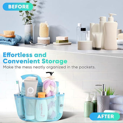 EUDELE Mesh Shower Caddy Portable, 8-Pocket Large Capacity, Quick Dry, Easy Clean, Ideal for Beach, Swimming, Gym, Travel