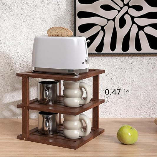 2 Pack Bamboo Corner Shelf,3 Tier Kitchen Cabinet Organizer for Plates and Dishes,Pantry Storage and Spice Rack（Brown）