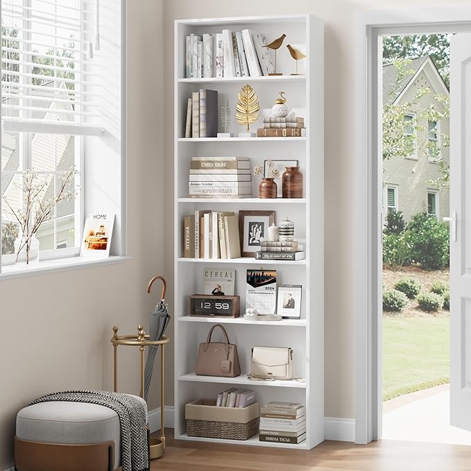 FACBOTALL 82" Tall Bookshelf, 7-Tier Open Shelves Bookcase, Freestanding Display Storage Shelves, Tall Bookcase Home Decor Furniture for Home Office, Living Room, Bedroom, White | Bookcase, Tall Bookcase, Home Decor Furniture, Home Office, Living Room