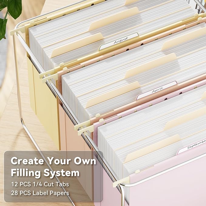 Ansook Extra Capacity Hanging File Folders Letter Size,Heavy Duty 4" Expandanle Pastel Hang Folders,6 Pack Plastic File Cabniet Folder Hanging with Tabs,Hanging File Frame Organizer