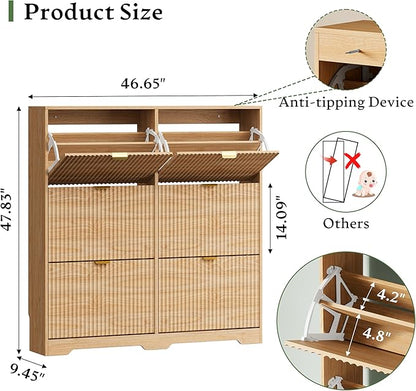 Xixini Shoe Storage Cabinet for Entryway with 6 Flip Drawers, Hidden Slim Wood Shoe Organizer with Modern Fluted Panel, Freestanding Narrow Shoe Rack for Front Door Entrance, Hallway, Foyer, Oak
