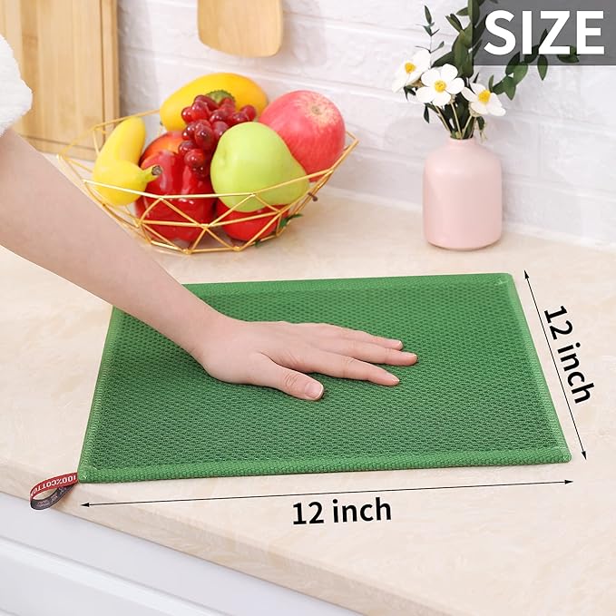 Homaxy 100% Cotton Waffle Weave Kitchen Dish Cloths, Ultra Soft Absorbent Quick Drying Dish Towels, 12 x 12 Inches, 24-Pack, Grass Green