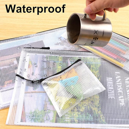 25pcs Multisize Mesh Zipper Pouch Bags, Waterproof Zipper Bag, 8 Sizes Waterproof Plastic Document Pouch, Bags for Travel Storage, Office Supply and Home Organize