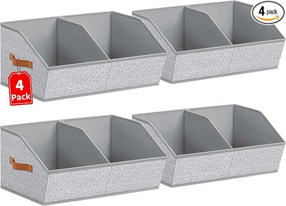 Homsorout Closet Organizers and Storage Bins - 4 Pack Collapsible Divided Trapezoidal Cube Storage Bins Baskets with Orange Handle for Organizing Clothes Blankets, Toys, Books, Towels(Ant Gray)