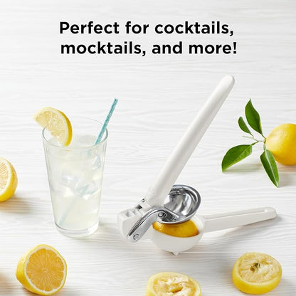 Chef'n FreshForce Lemon Squeezer Citrus Juicer, Manual Hand Press with Dual-Gear Power for Maximum Juice Extraction, Durable, Baking White