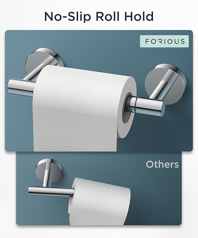 FORIOUS Toilet Paper Holder Wall Mount, Stainless Steel Rustproof Double Post Pivoting Tissue Roll Holder for Bathroom, Commercial Toilet Paper Dispenser (2 Pack, Chrome)