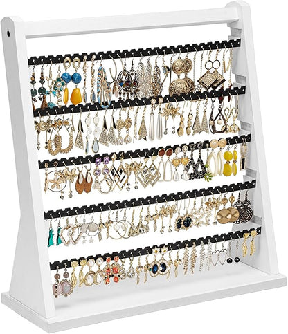 Poyilooo Earring Holder Organizer, Rustic Wood Earring Holder Stand, 5 Layer Jewelry Holder Organizer with 270 Earring Tree Holes Display Rack for Stud Earings & Hoop Earrings, Gifts for Women