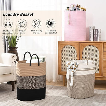 Woven Laundry Basket for Clothes, 100 L Large Rectangle Laundry Hampers, Nursery Storage Basket for Toys, Tall Dirty Clothes Hamper for Bedroom Aesthetic, Bathroom, Laundry Room