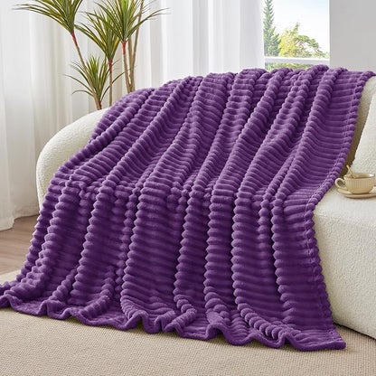 BEDELITE Twin Blanket for Couch & Bed, 300GSM Soft & Warm Fleece Blanket, Decorative and Giftable Striped Purple Blankets for Women, Men, 60"x80"
