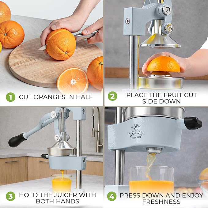 Zulay Kitchen Cast Iron Juicer - Heavy Duty Manual Juicer with Detachable Strainers for Easy Cleaning, Orange Juice Press for Citrus Fruits, Perfect for Bartenders, Juice Lovers & Health Enthusiasts