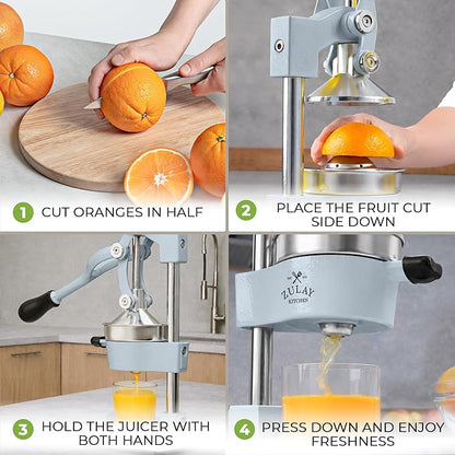 Zulay Kitchen Cast Iron Juicer - Heavy Duty Manual Juicer with Detachable Strainers for Easy Cleaning, Orange Juice Press for Citrus Fruits, Perfect for Bartenders, Juice Lovers & Health Enthusiasts