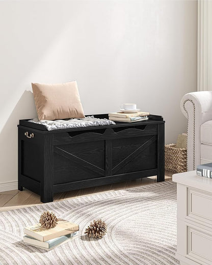 39.4" Storage Bench, Storage Chest, Lift-Top Storage Trunk with 2 Safety Hinges, Wooden Storage Box Chest Organizer for Bedroom, Entryway, Living Room, Black SB04504X