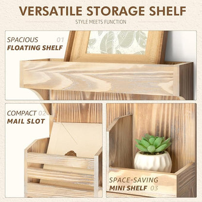 Rebee Vision Farmhouse Key Holder Wall Mount with Drawer Organizer – Wooden Mail & Key Organizer with 6 Strong Hooks & Wall Shelf – A Perfect Addition to Your Farmhouse Home Decor (Natural Wood)