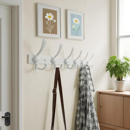 Dseap Coat Rack Wall Mount 2.0 Pro: 24” Long, 3X Tougher, Heavy Duty Stainless Steel Wall Coat Hanger with 6 Tri Hooks for Clothes Jackets Hats Entryway Closet, White