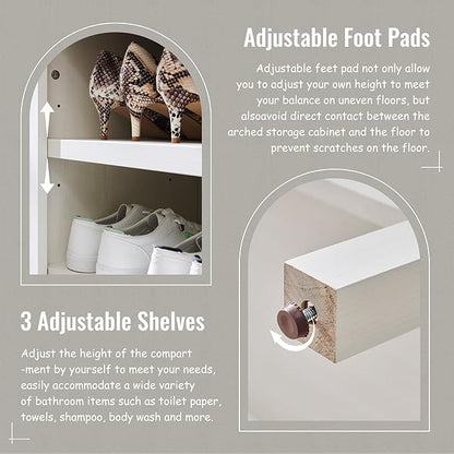 71" Tall Arched Bathroom Storage Cabinet, 7-Tier Modern Farmhouse Storage Cabinet with Adjustable Shelves, Wood Freestanding Cabinet for Bathroom, Living Room, Entryway, Hallway (Antique White)