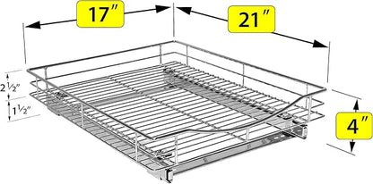 LYNK PROFESSIONAL® Pull Out Cabinet Organizer, 17" x 21" Slide Out Cabinet Organizer Pull Out Drawer – Pull Out Shelves for Kitchen Cabinets – Under Sink Organizers - Lifetime Ltd. Warranty, Chrome