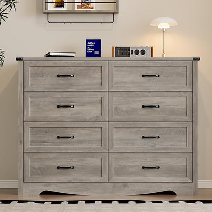 8-Drawer Dresser for Bedroom, Modern Wooden Chest of Drawers with Metal Handles, Anti-Tipping Design, Sturdy and Stable Storage Organizer for Living Room, Entryway, Home Office, Standard