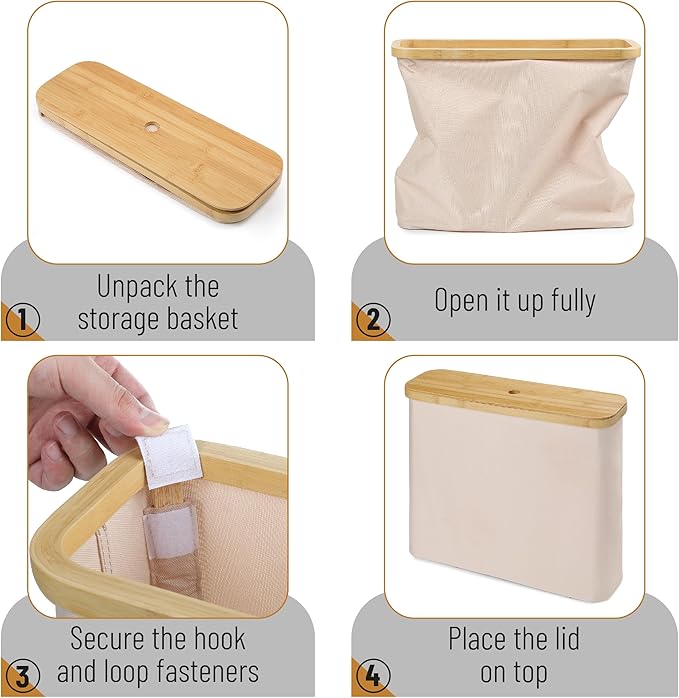 BAMBOO LAND- Toilet Paper Storage with Bamboo Lid for 12 Rolls, Beige, Waterproof Bamboo Toilet Paper Holder Basket