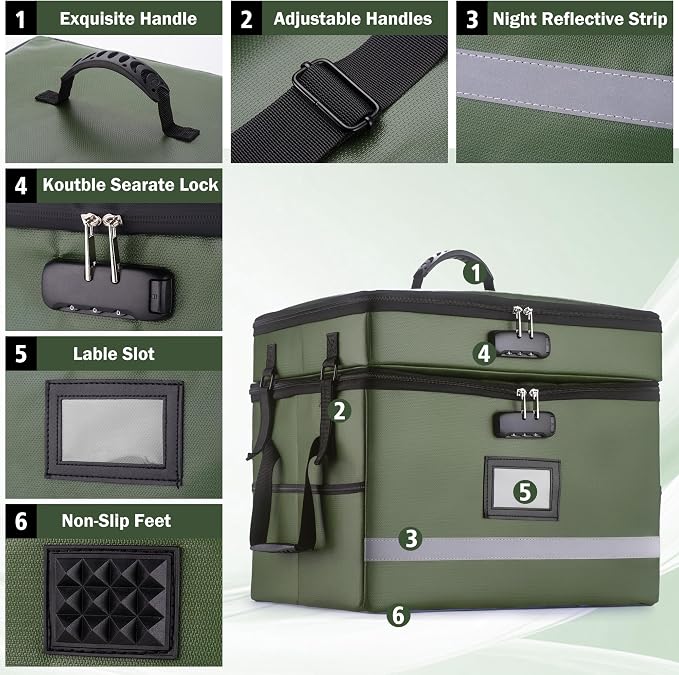 EXLIFBAG 2 Layer File Box with Lock, Portable Document Organizer Box with Handle, Fireproof File Box for Home Office, Legal File Organizer Storage