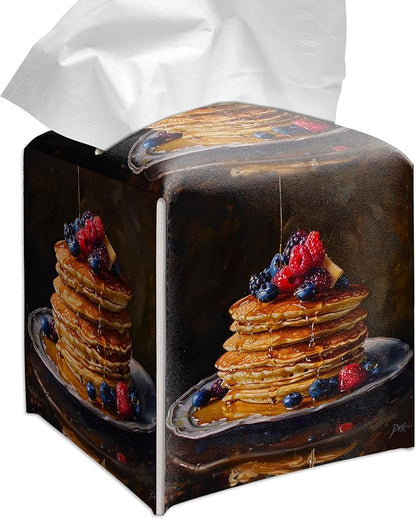 Grace Yonks Cute Pancakes Tissue Box Cover Square, Kitchen Food Cube Case for Facial Tissues, 5.2" PU Leather(068)