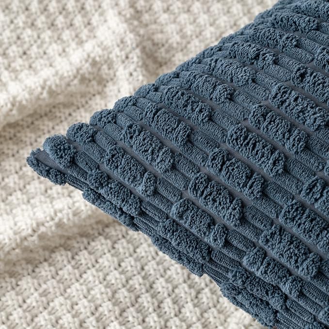 MIULEE Pack of 2 Corduroy Decorative Throw Pillow Covers 16x16 Inch Soft Boho Striped Pillow Covers Modern Farmhouse Home Decor for Summer Coastal Sofa Living Room Couch Bed Blue