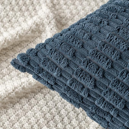 MIULEE Pack of 2 Corduroy Decorative Throw Pillow Covers 20x20 Inch Soft Boho Striped Pillow Covers Modern Farmhouse Home Decor for Summer Coastal Sofa Living Room Couch Bed Blue