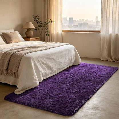Shag Runner Rug for Bedroom Living Room 2x6 Upgrade Non-Slip Fluffy Soft Bedside Rugs,Purple Shaggy Purple Carpet for Livingroom Dorm Home Decor Aesthetic