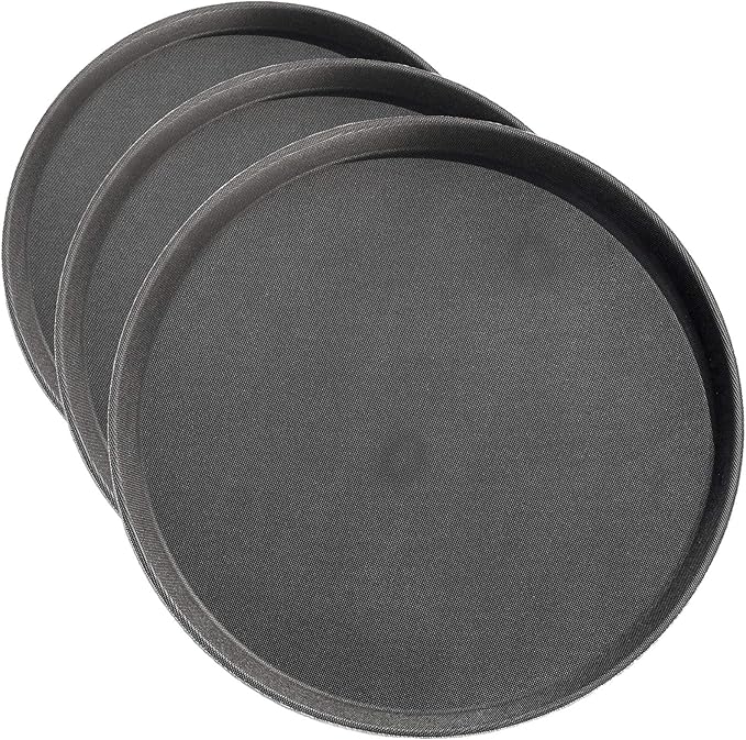 New Star Foodservice 24913 Non-Slip Tray, Plastic, Rubber Lined, Round, 11-inch, Black (Pack of 3)