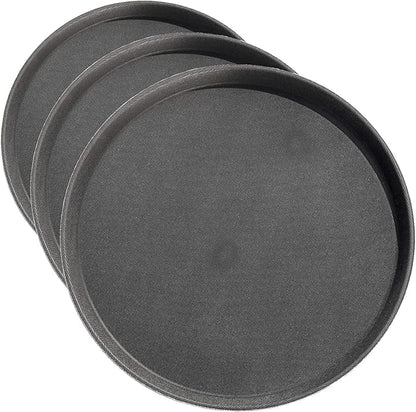 New Star Foodservice 24913 Non-Slip Tray, Plastic, Rubber Lined, Round, 11-inch, Black (Pack of 3)