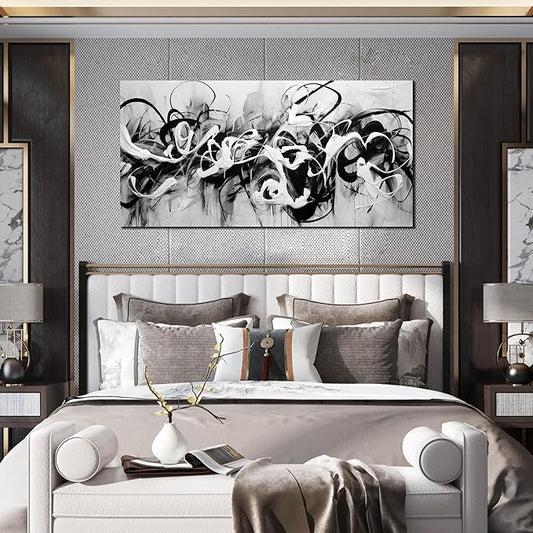 Abstract Canvas Wall Art for Living Room Bedroom Office Black and White Wall Art Abstract Line Picture Framed Wall Decor Modern Canvas Prints 24x48 In