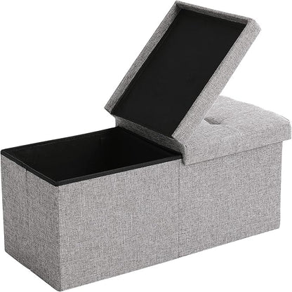 CUYOCA Storage Ottoman Bench Foldable Seat Footrest End of Bed Ottoman with Flipping Lid for Living Room, 75L, 30 inches Linen Fabric Grey