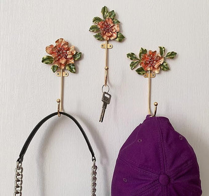 Vintage Flower Shaped Decorative Wall Hooks Rack Hangers for Hanging Clothes Coats Towels Keys Hats, 3 Pack Antique Metal Mounted Wall Hook